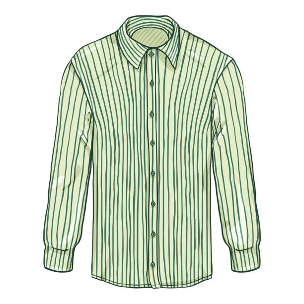 istock Vector Cartoon Long Sleeve Green Striped Men Shirt 1486014147