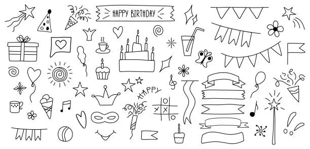Vector illustration of Set of celebrate doodles of party decoration