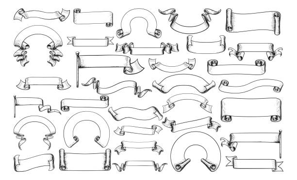 scrolls vintage flag paper banner und bänder - transparent stock-grafiken, -clipart, -cartoons und -symbole