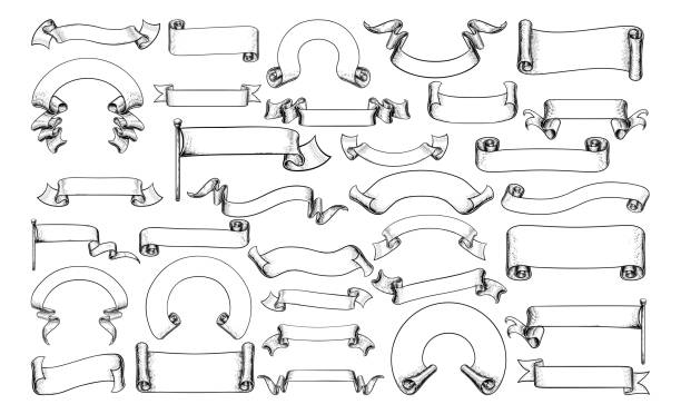 스크롤 빈티지 플래그 용지 배너 및 리본 - 배너 타투 stock illustrations