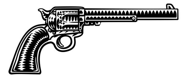 ilustraciones, imágenes clip art, dibujos animados e iconos de stock de cowboy gun western pistol old vintage revólver - tattoo gun