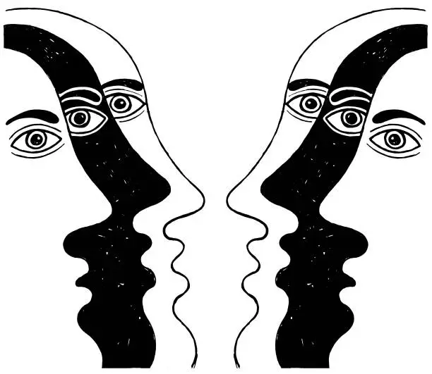 Vector illustration of Six facing faces illustration
