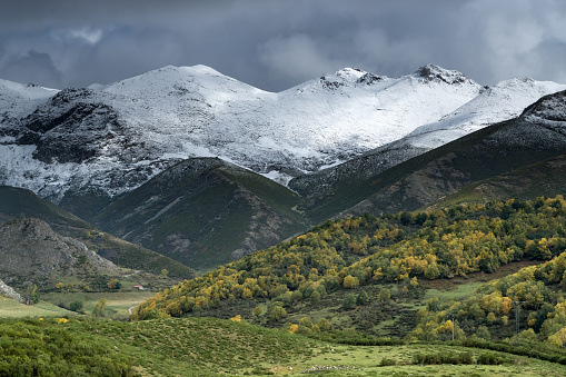 Snow-covered Peña Ubiña massif in the Natural Park of Babia y Luna, province of Leon, Castilla y Leon, Spain.