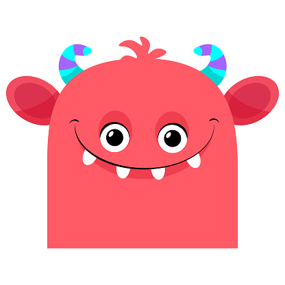 Red monster with horns, smile and teeth