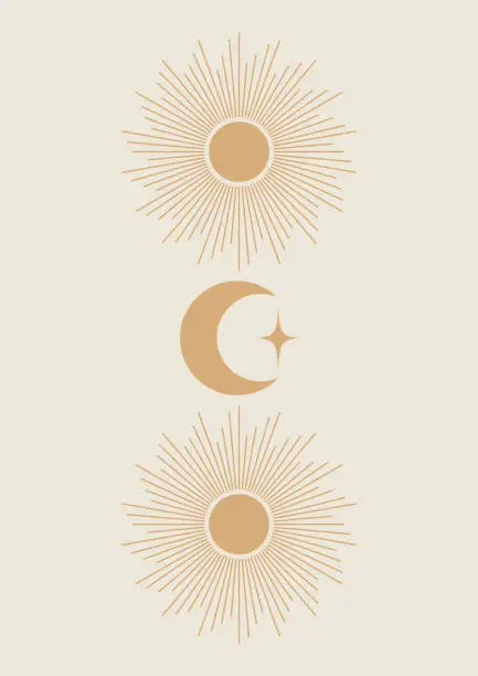 Vector illustration of Mystical drawing of moon and sun illustrator poster.