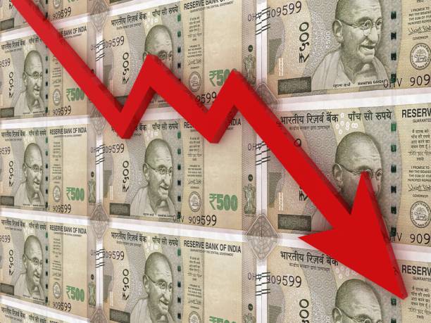 インドルピーマネーファイナンス危機グラフ - exchange rate decline loss graph ストックフォトと画像