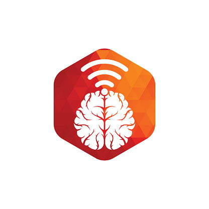 Brain and wifi logo design sign. Education, technology and business background. Wi-fi brain logo icon.