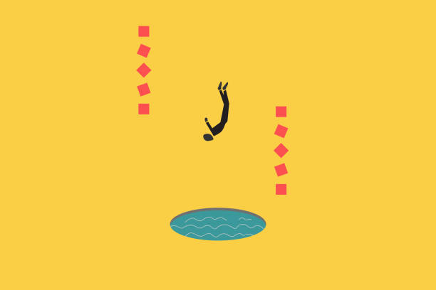 istock Businessman falling down from a hole. Business and financial crisis vector concept 1486042650