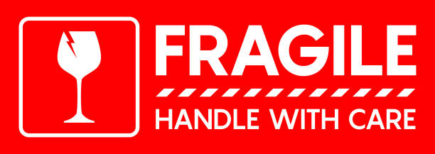 istock Sticker fragile handle with care, red fragile warning label, fragile label with broken glass symbol. Vector 10 eps. 1486046869