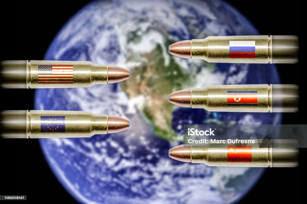Risk Bullets Countries Bullets Flying Towards Each Others Stock Photo - Download ...