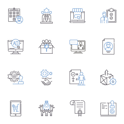 Differentiation and distinction outline icons collection. unique, distinguishable, exclusive, contrast, exceptional, stand out, separate vector and illustration concept set. contrastive,individual linear signs and symbols