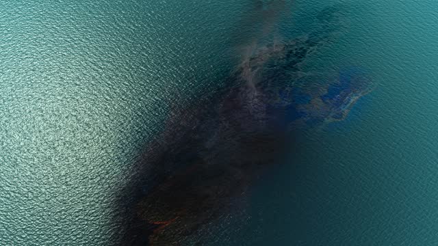A huge oil slick in the ocean, High Altitude view