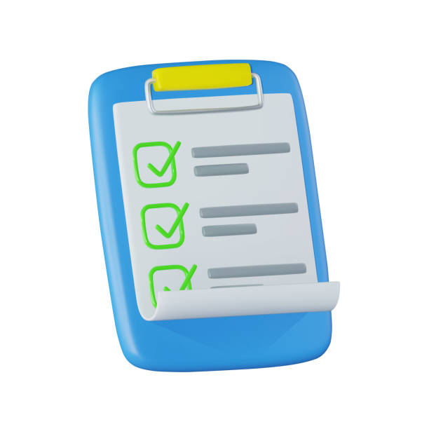 istock visualization of completed checklist icon with green checkmarks and wrapped piece of paper on clipboard. Vector 3D illustration 1486052696