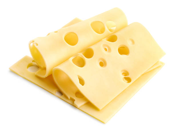 istock Maasdam cheese slices on white background 1486052968