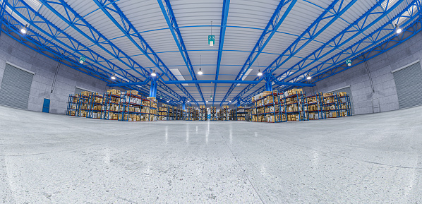 horizontal view of a modern warehouse. 3d render