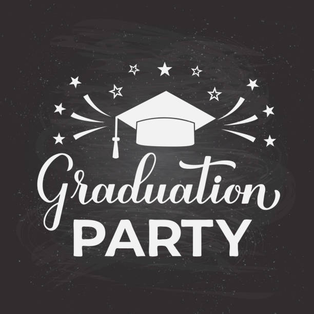istock Graduation Party calligraphy hand lettering on chalkboard background. Congratulations to graduates typography poster. Vector template for greeting card, banner, invitation, label etc 1486058910