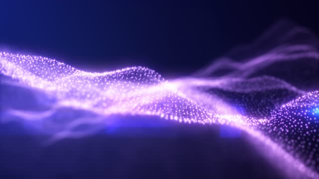 Abstract looping purple energy waves from particles of futuristic high-tech glowing background, video 4k, 60 fps