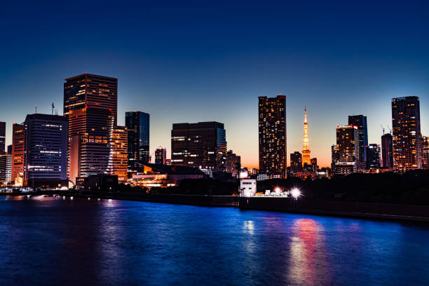 A scenery of Tokyo Bay at night.