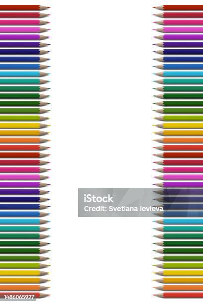 Crayons De Couleur Vectorielle Bordure Réaliste Rangée De Crayons Pour