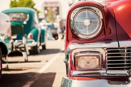 Close-up of a classic american car headlight, shallow depth of field