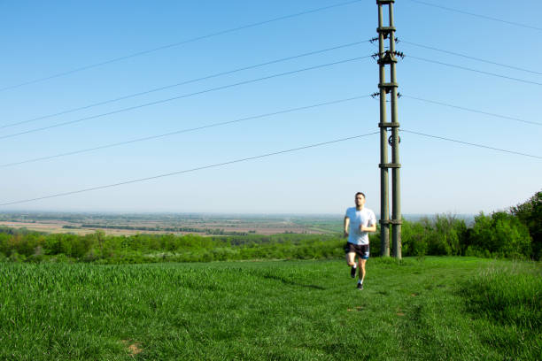 man runs with a beautiful view, amazing landscape