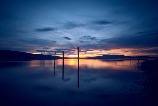 evening mood and boat docks  at lake  bodensee, germany