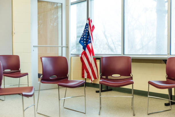 istock With flag in background, chairs ready for air force meeting 1486074235