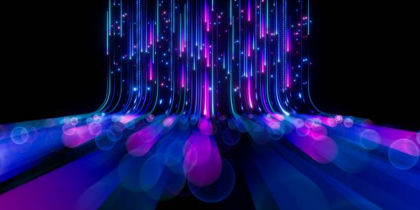 istock 3d render, abstract neon background with glowing pink blue vertical lines. Digital ultraviolet wallpaper 1486077224