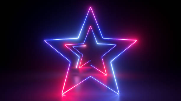 istock 3d render, abstract neon background with geometric stars glowing in the dark. Tunnel effect 1486077311