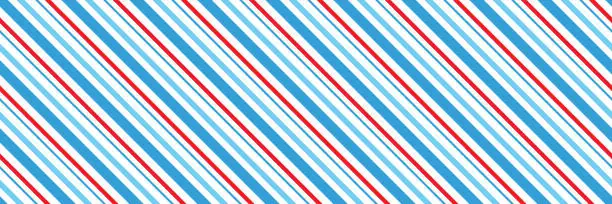 Vector illustration of Marine style diagonal stripes pattern. Sailor, nautical blue, red and white color lines background