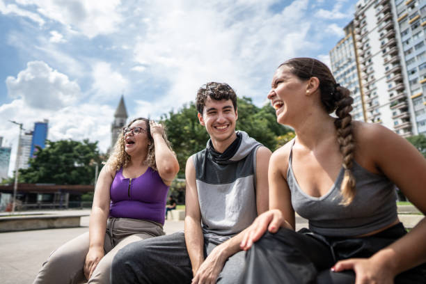 Friends talking outdoors