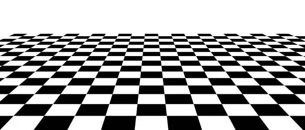 Vector illustration of Vector black and white empty checker chess board textured floor in perspective illustration,Abstract Backgrounds
