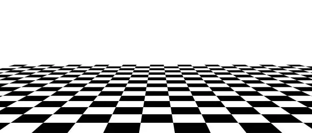 Vector illustration of Vector black and white empty chess checker board textured floor in perspective illustration,Abstract Backgrounds