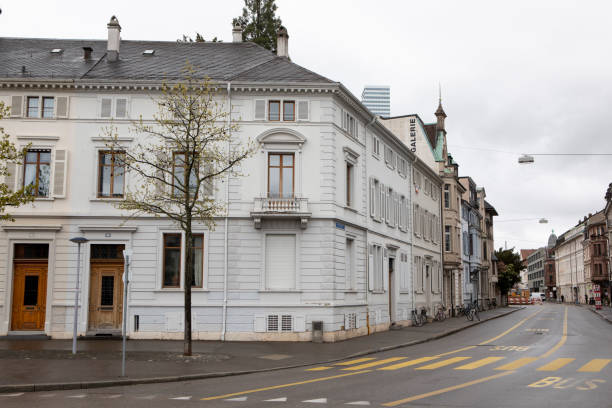 istock Empty street in a Swiss city 1486087339