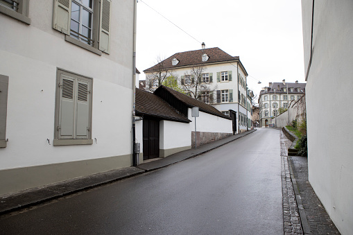 A wet day in Altstadt Kleinbasel - part of the old town in Basel, Switzerland