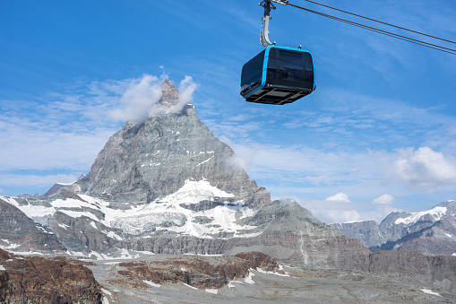 New cable car to Matterhorn glacier paradise with Matterhorn in background, Zermatt, Switzerland
