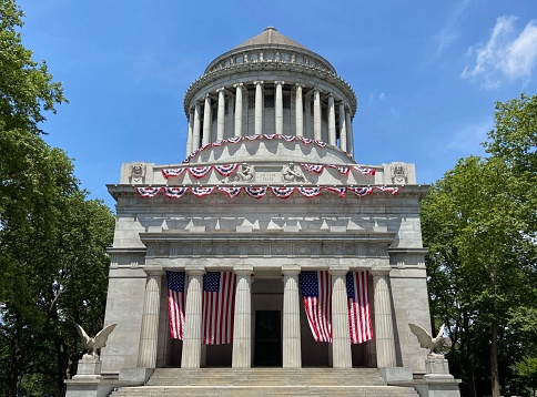 General Grant National Memorial a.k.a Grant's Tomb in Morningside Heights, New York City, decorated with American flags in June