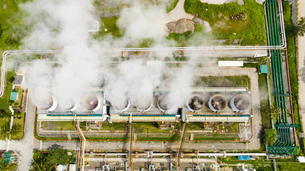 istock Geothermal power station in the mountains. 1486100947