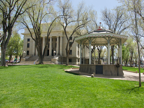 Small town county courthouse and gazebo on the town square