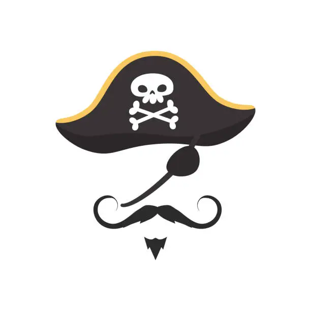 Vector illustration of Pirate carnival mask with hat and moustaches, flat vector illustration isolated.