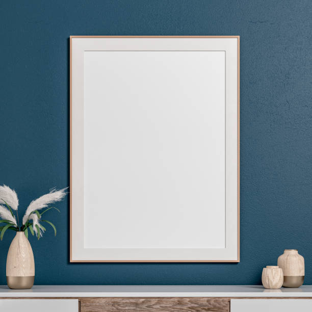 istock Simple interior with a cabinet and a large rectangle picture frame and the 50s- 60s decoration 1486108784
