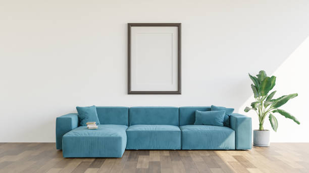 istock Mock up frame in home interior background, beige room with minimal decor, 3d render 1486110103