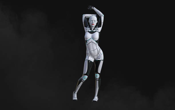 istock A woman AI cyborg pose on black background 1486110380