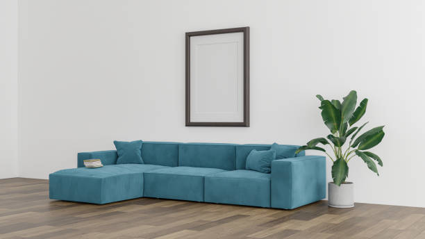 istock Mock up frame in home interior background, beige room with minimal decor, 3d render 1486110388