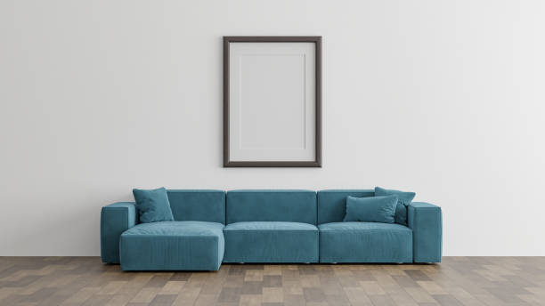 istock Mock up frame in home interior background, beige room with minimal decor, 3d render 1486110518
