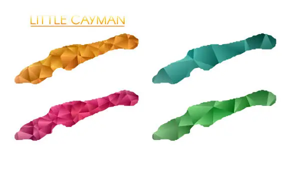 Vector illustration of Set of vector polygonal maps of Little Cayman. Bright gradient map of island in low poly style. Multicolored Little Cayman map in geometric style for your infographics. Artistic vector illustration.