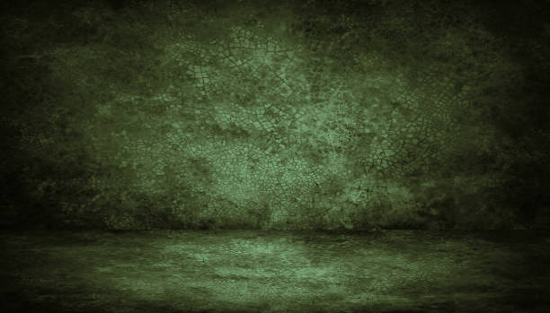istock Black green horror background. Interior room. Craced old wall, floor. Grunge. Product display. 3d rendering. 1486110891