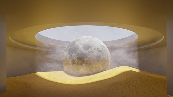 moon on desert dunes 3d render