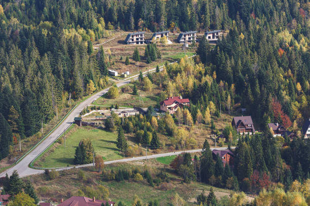 istock Small resort town in forest in mountains 1486112898