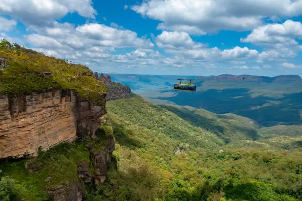 Photo of Scenic Skyway with the three sisters in the background, Blue Mountains National Park, in the Greater Sydney Region New South Wales, Australia.